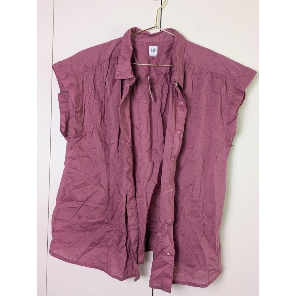 NEW GAP Women's Medium Full Button up Short Sleeve Collared Blouse Dusty Rose